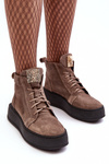 Women's Lace-Up Boots with Leather Embellishment Dark Beige Nicole 2833