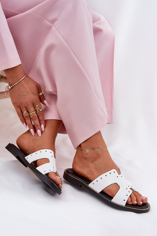 Klapki Damskie Lakierowane Ozdobne Wycięcia Białe Zazoo 40326