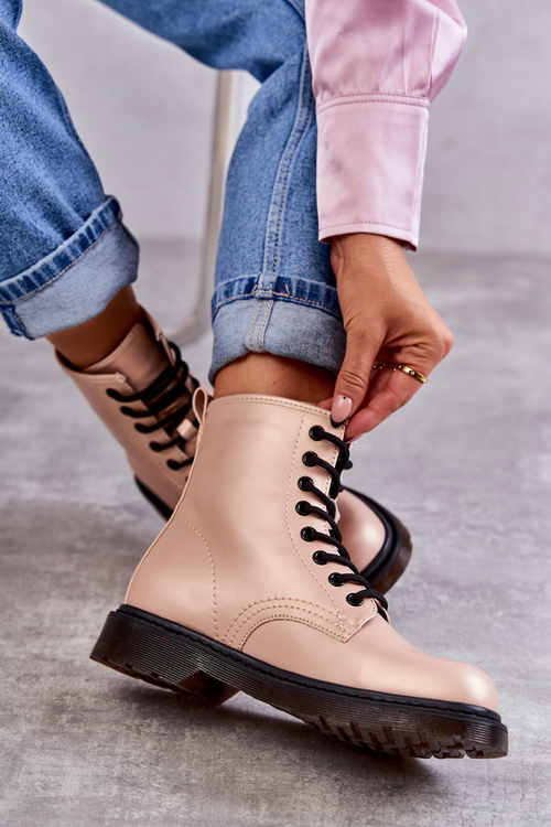 Botki Glany Damskie Wiązane Różowe Lavita