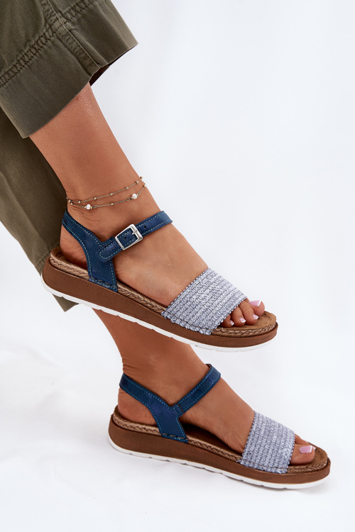 Women's Sandals With Braiding On The Strap Blue Inblu GS000050