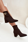 Women's Heeled Boots with Golden Detail Chocolate Zazoo 3128