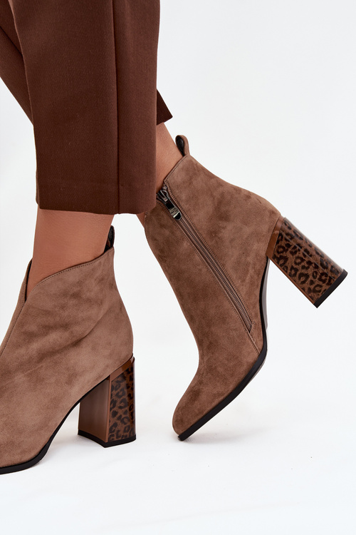 Leather suede women's ankle boots with heel lined beige Zivella