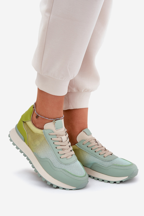 Buty Sportowe Damskie Skóra Naturalna Siateczka Zielone Vinceza 66775