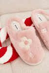 Furry slippers with Flowers Pink Selinne