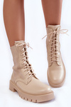 Leather Socks Lace-up Boots Light beige Riston