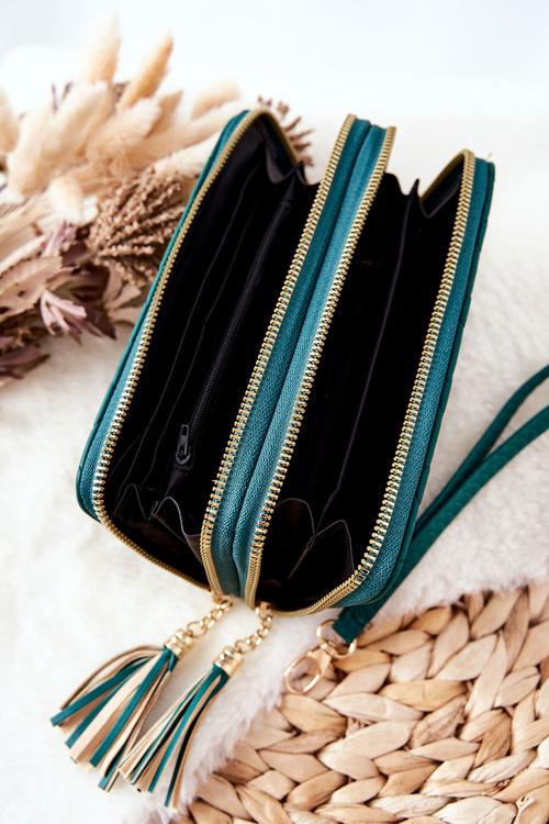 Large Quilted Wallet with Zips Green