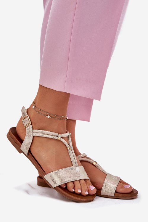 Ladies Flat Sandals With Straps S.Barski KV51-120 Golden