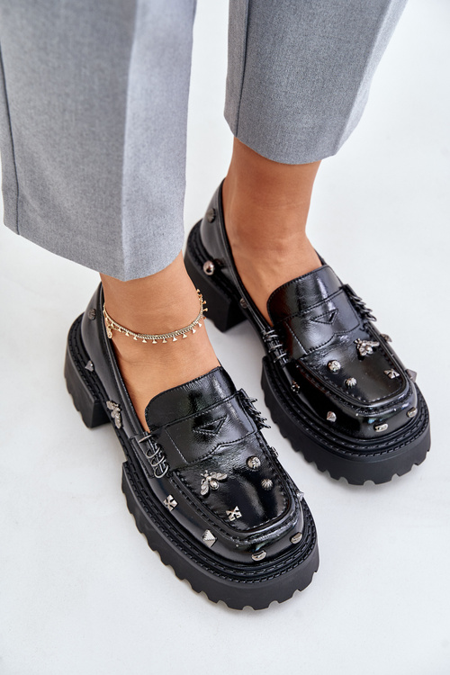 Women's Patent Leather Dress Shoes With Decorations D&A MR880-103 Black