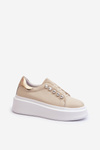 Women's Leather Sneakers on Chunky Platform Beige S.Barski LR628