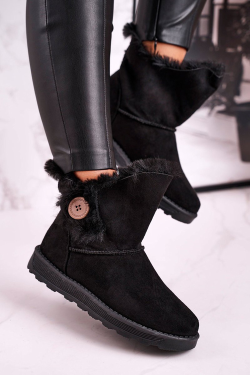 Women's Snow Boots Suede with Fur Black Button