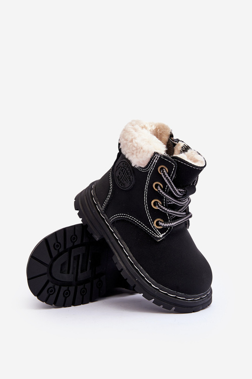 Children's Trapper Boots with Zip and Faux Fur Black Marialee