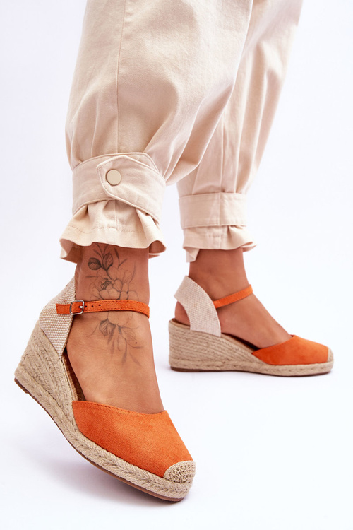 Suede Espadrilles Wedge Sandals Orange Cammer