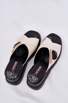 Elegant Ladies Leather Slippers On Wedge With Decoration Beige Artiker 56C1585
