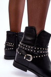 Botki Skórzane Zdobione Płaski Obcas Czarne Adkrana WS091