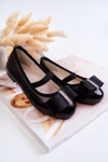Leather Children's Ballerinas With A Decorative Bow Black Claril