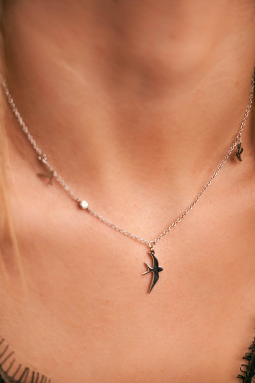Women's Silver Necklace Swallow Cubic Zirconia Aida