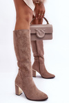 Suede Over-The-Knee Boots On Heel Beige Kilrenita 
