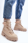 Women's Lined Trapper Boots Lace-up Light Beige Big Star MM274664