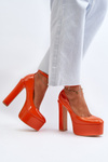 Orange Ninames Patent Leather Pumps on Chunky Platform and Heel