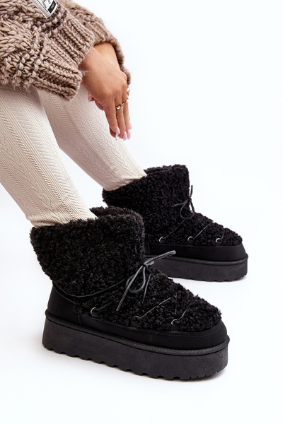 Women's Lace-Up Snow Boots with Thick Sole Black Loso