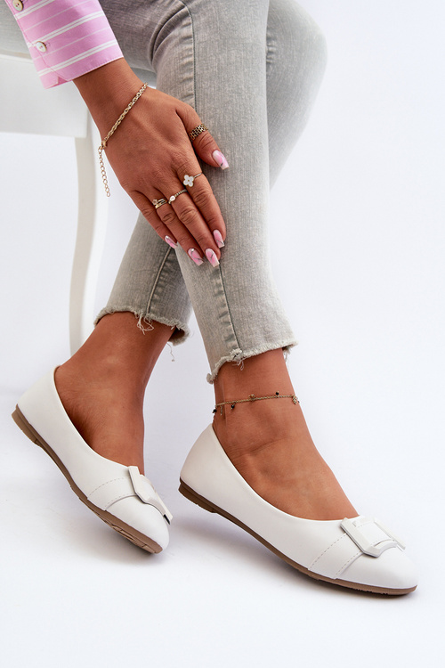 Ballerinas With Strap And Embellishment Eco Leather White Cadwenla