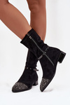 Women's Low Heel Ankle Boots with Embellishment and Strap D&A MR52-165 Black