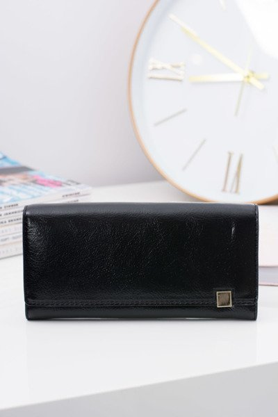 Large Women's Black Fashionable Wallet Gold Lock