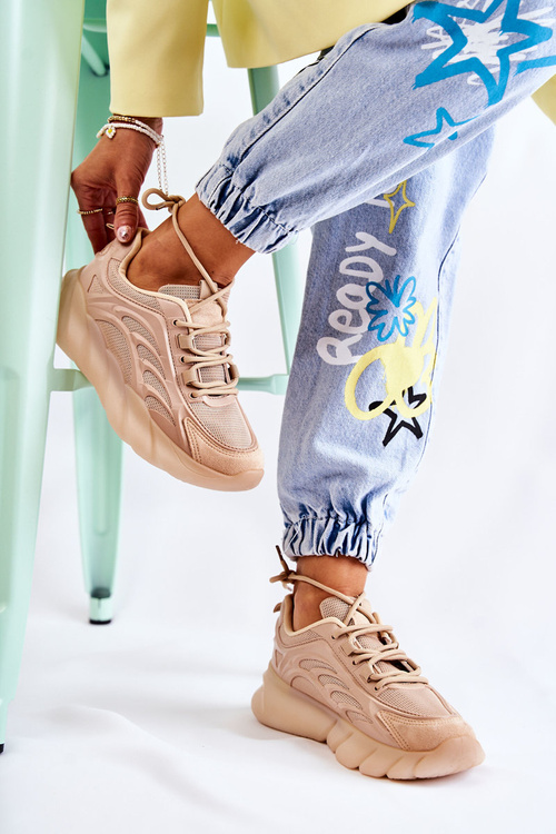 Buty Sportowe Sneakersy Modne Damskie Beżowe Sollero