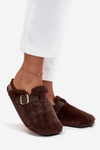 Faux fur women's slippers on a platform with a strap and buckle brown Noraline