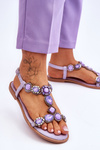 Suede Flat Sandals With Stones Purple Dallas