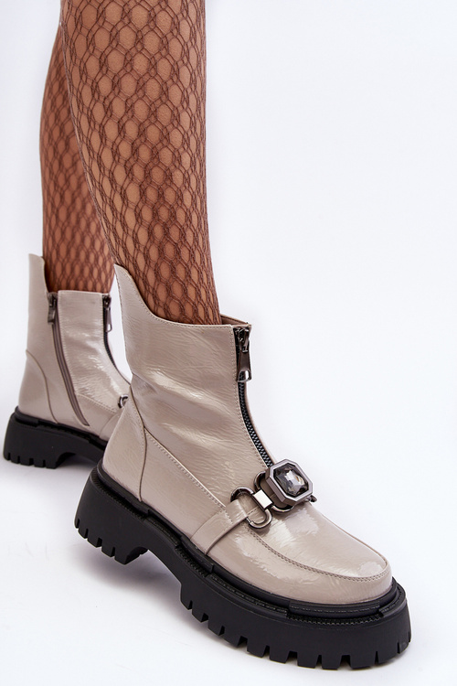 Women's Glossy Zip-up Boots D&A MR870-94 Light gray