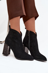 Leather Suede Women's Ankle Boots with Heel Lining Black Zivella