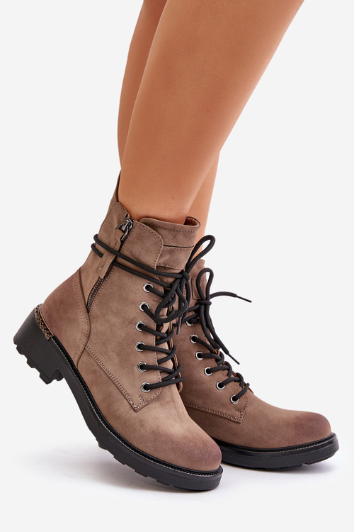 High Worker Boots With Zippers Dark Beige Maisa