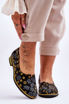 Leather Shoes Maciejka Yellow Flowers 05035-38 Black