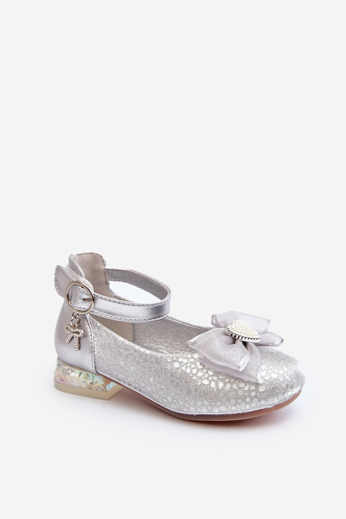 Balerinki Z Kokardą Dziecięce Nanthea Srebrne