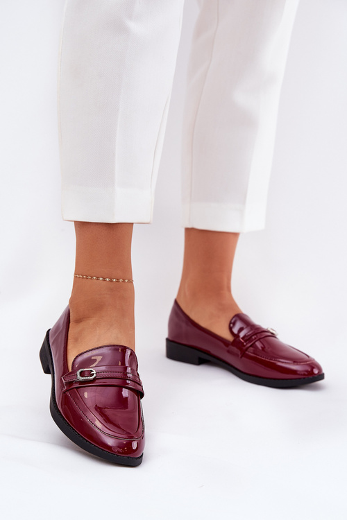 Lacquered Women's Moccasins With Decorative Buckle Bordeaux Mollan
