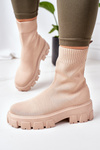 Elastic Fabric Boots On The Platform Beige Inspiration