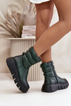 Women's Leather Ankle Boots With Zipper Insulated With Felt Dark Green Zazoo 60512