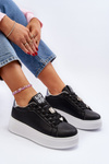 Sneakersy Eko Skóra Platforma Ozdoby Damskie Czarne Herbisa EV-307