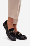 Patent Leather Women's Loafers with Gold Detail S.Barski HY52-545 Black