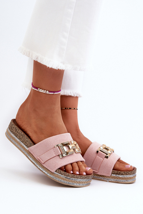 Women's Platform Slippers with Pink Ornament Vapireta