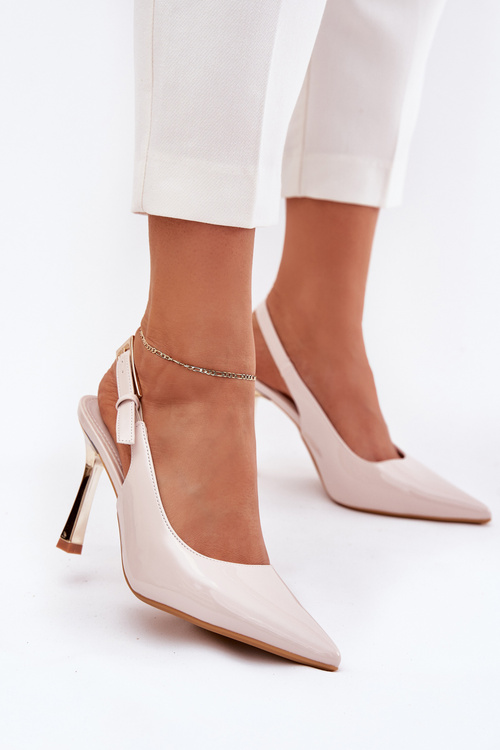 Lacquered Heels With Open Back And Pointed Toes Light Beige Rivori