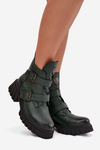 Leather Insulated Women's Boots With Buckles And Decorative Detail Zazoo 60482 Dark Green