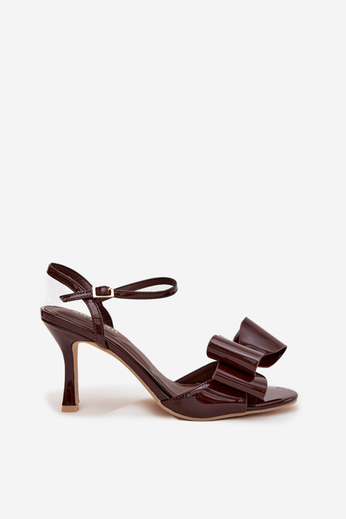 Patent leather high heel sandals with bow chocolate Noliva
