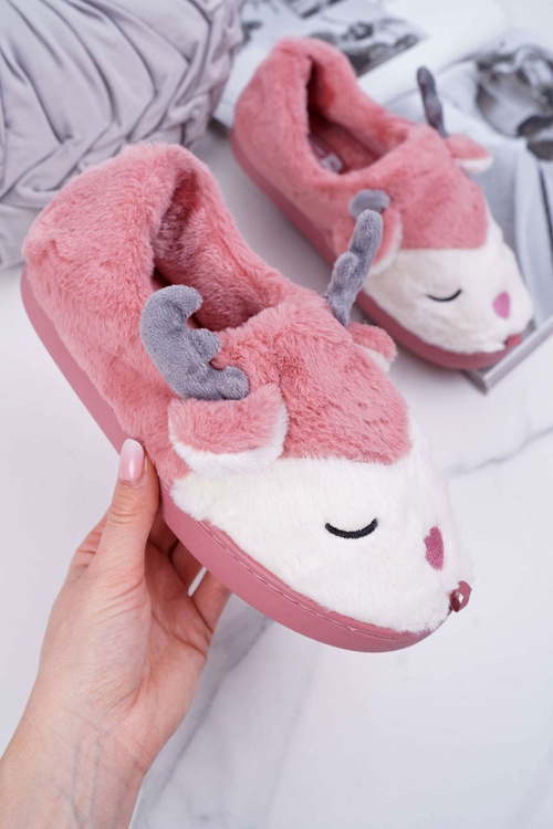 Women's Slippers With Fur Reindeer Dark Pink Reindeer