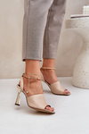 Leather High Heel Sandals With Decorative Bracelet CheBello 4440 Beige