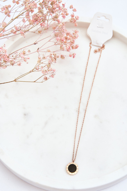 Women's Chain Necklace With Black Circle Rose Gold