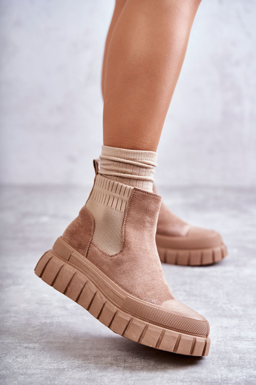 Fashionable Slip-On Boots On The Platform Dark Beige Jenna