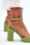Decorative Ribbon Leather Pumps Green Lirosa 