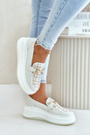 Leather Women's Moccasins On Platform With Golden Decoration 89105 Vinceza Light Beige